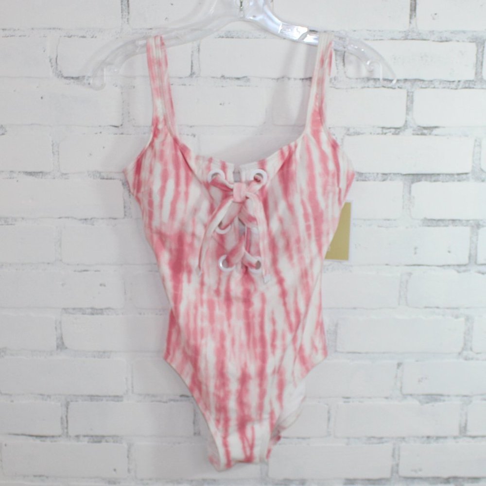 Michael Kors Lace Up Tie Dye One Piece Swimsuit - Picture 1 of 5